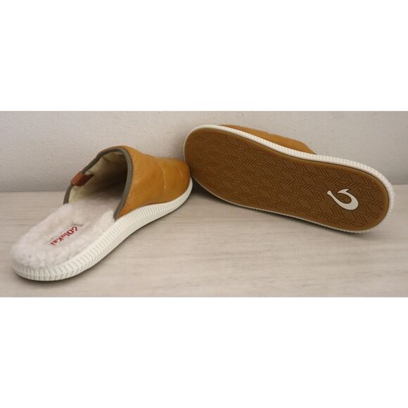 OluKai 10502 Men’s Sz 12 Gold Mua 'Ili Leather/Shearling Lined Slippers - Picture 5 of 13